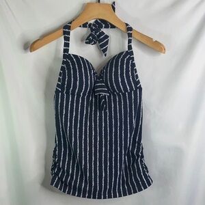 Seafolly  navy, and white tankini top with push-up bra and nautical rope print
